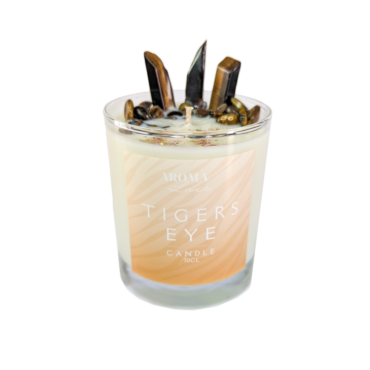 Protection Tigers Eye Crystal Candle 220g 30cl (Cedarwood & Jasm