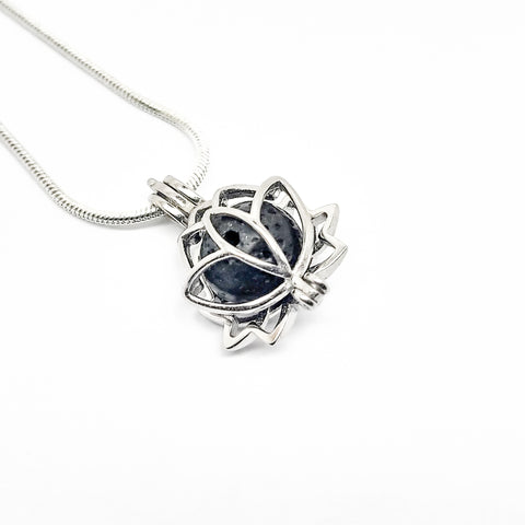 Lotus Flower Charm Pendant - Sterling Silver Aromatherapy Diffuser Necklace