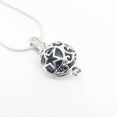 Moon & Star Charm Pendant - Sterling Silver Aromatherapy Diffuser Necklace