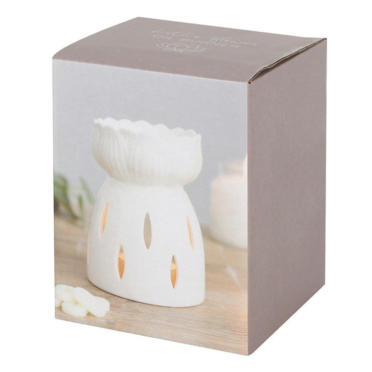 White Ceramic Flower Shape Wax Melt Warmer / Oil Burner