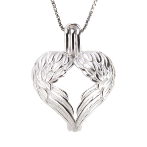 Angel Wings Charm Pendant - Sterling Silver Aromatherapy Diffuser Necklace