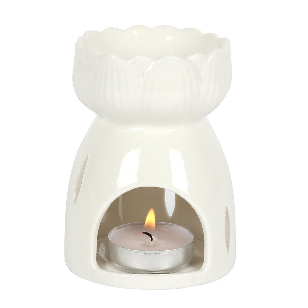 White Ceramic Flower Shape Wax Melt Warmer / Oil Burner