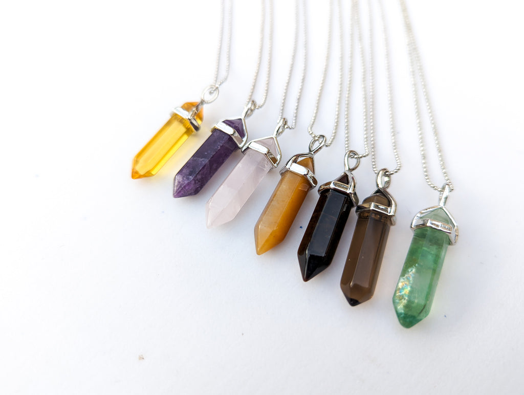 Green Fluorite - Hexagonal Crystal Pointed Necklace